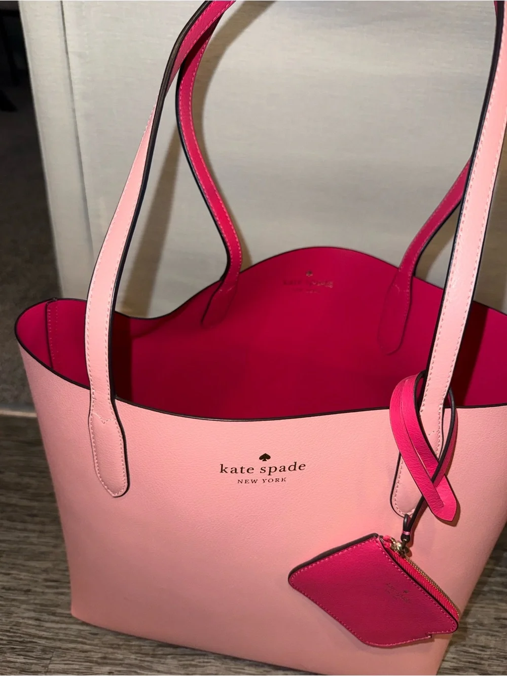kate spade Pink Two-Tone Leather Tote with Hot Pink Interior